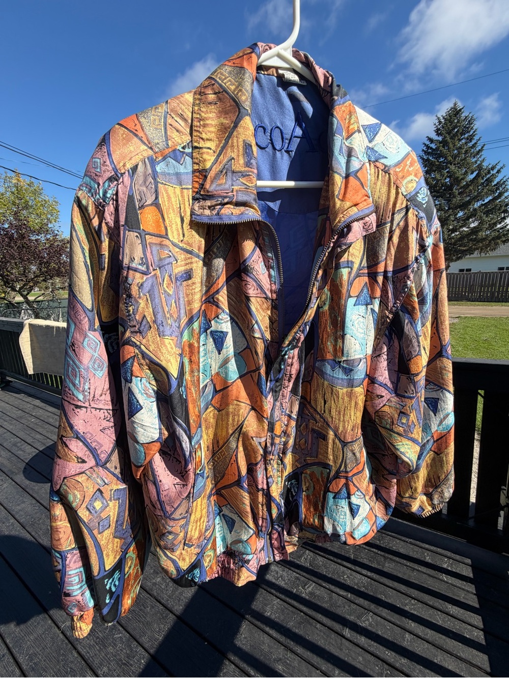Vintage COACO Silk Abstract Print Windbreaker Jacket